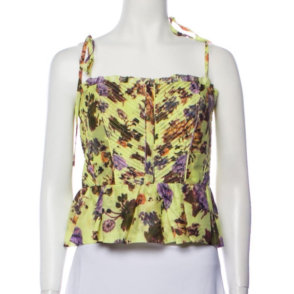 Ulla Johnson Floral Square Neckline Peplum Top